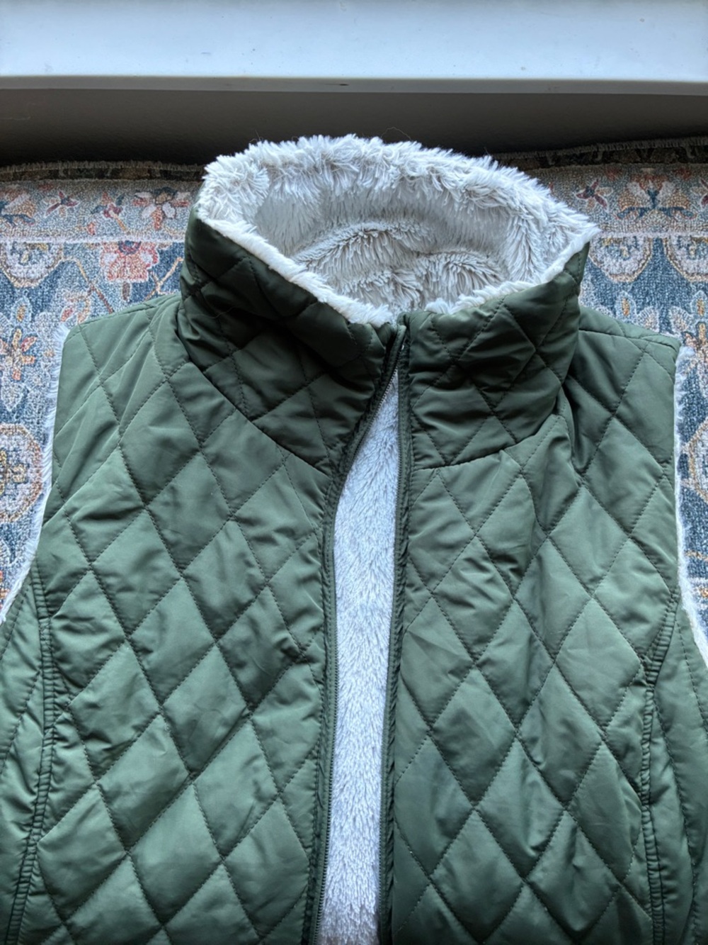 Quilted Olive Green Women's Vest with Sherpa Lining